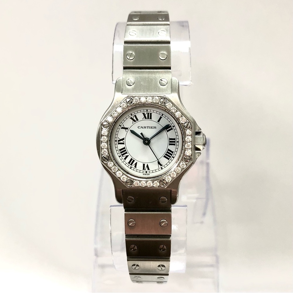 CARTIER SANTOS OCTAGON Automatic 25mm Steel 0.50TCW DIAMOND Watch White Dial